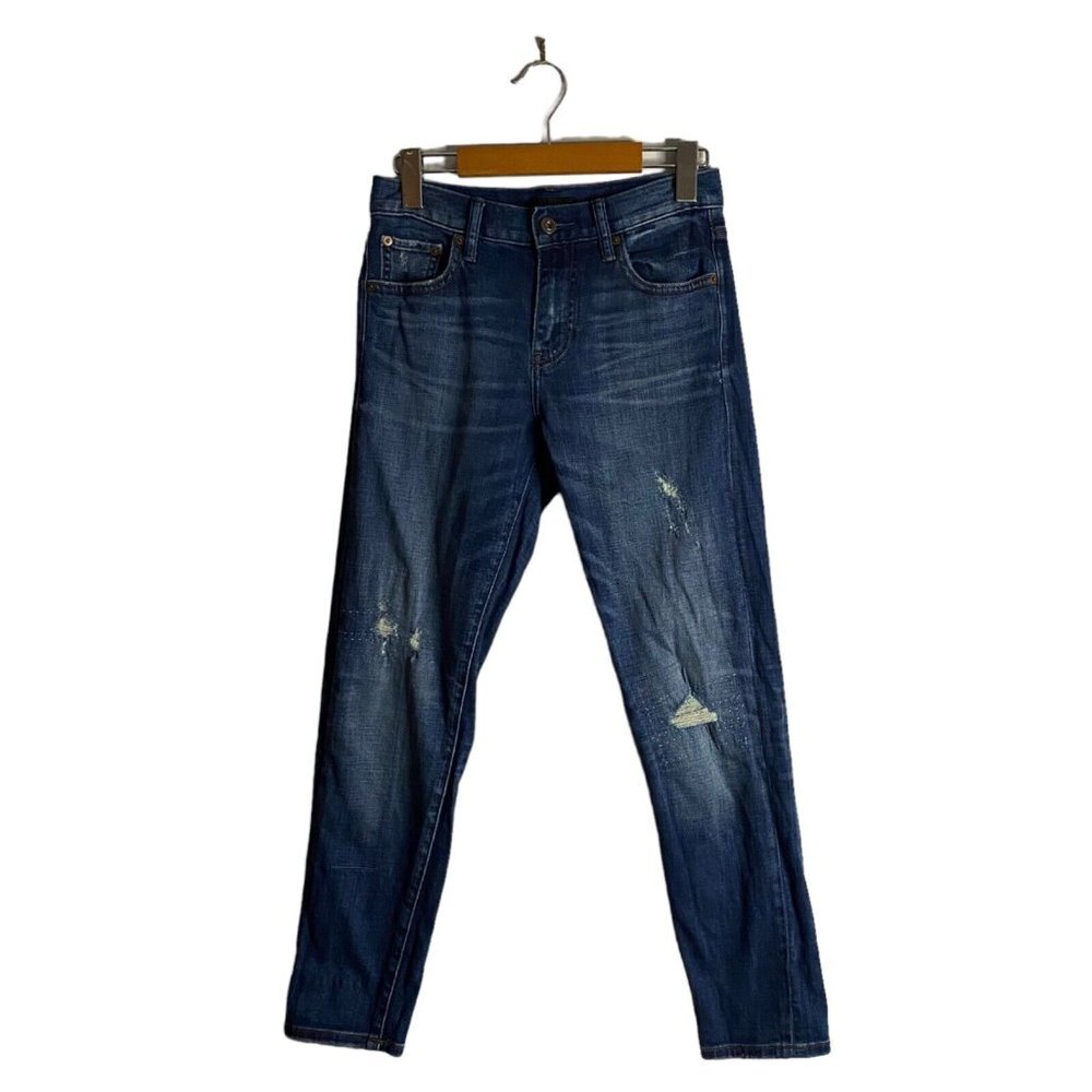 Uniqlo Women's Medium Indigo Distressed Boyfriend Denim Jeans